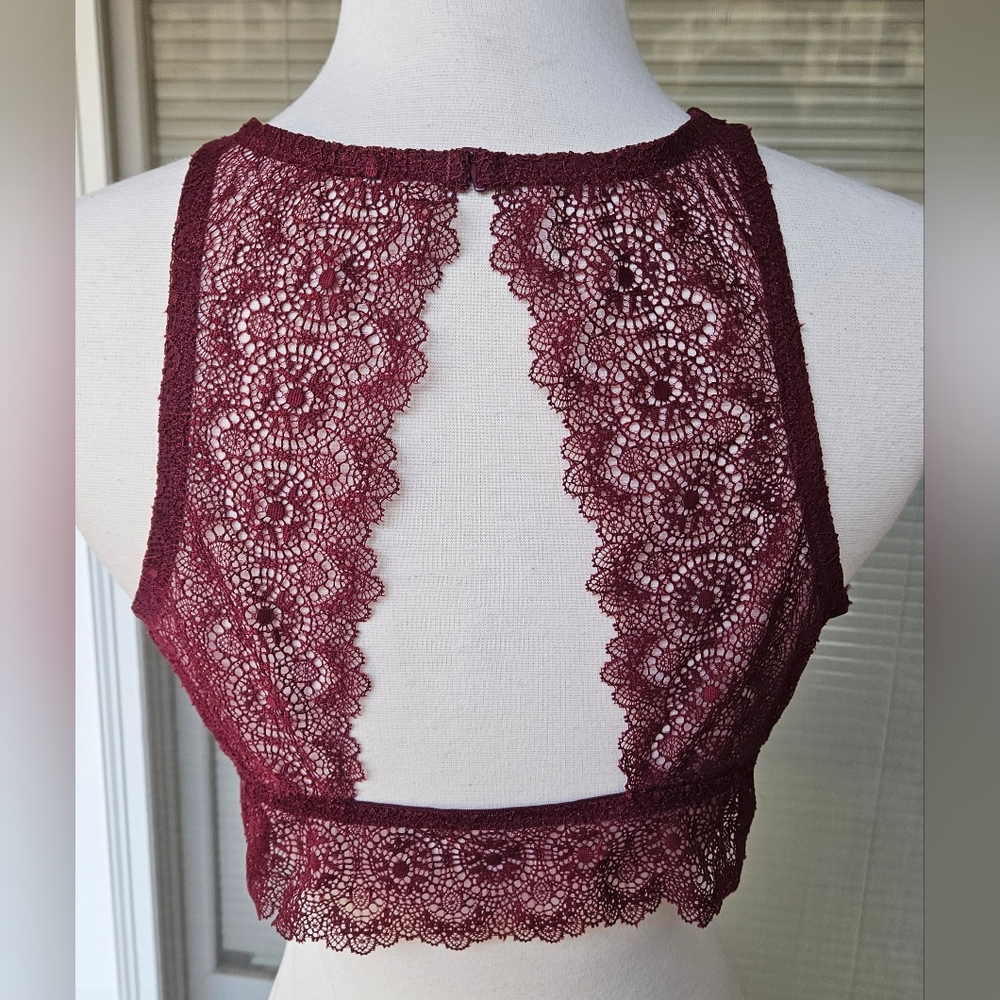 NWT KMART Sexy Sheer Burgundy Lace Bralette Crop Top L/XL - Picture 5 of 8